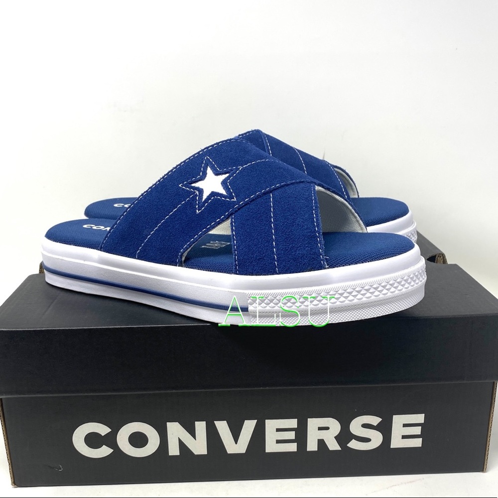 Converse One Star Sandal Slides Sip Navy Suede Women’s Sizes 564147C - Picture 3 of 12
